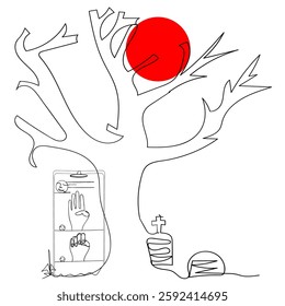 continuous line drawing doodle cell phone and tombstone