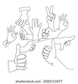 continuous line drawing doodle hands with many hands