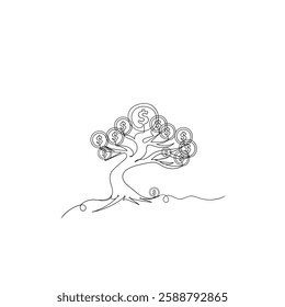 continuous line drawing doodle plant with dollar coin sign