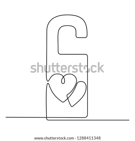 Continuous line drawing. Door hanger with hearts. Black isolated on white background. Hand drawn vector illustration. 