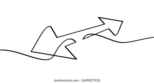 continuous line drawing double arrow symbol. abstract line art illustration for your design project