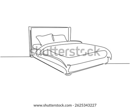 Continuous line drawing of double bed. Single line illustration of luxury double bed. Modern interior concept. Editable outline
