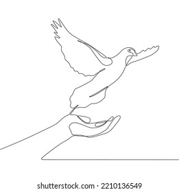 continuous line drawing of a dove in hand symbolizes fidelity art illustration
