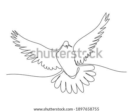 Continuous line drawing of dove symbol of love and piece. Single one line art of pigeon. vector illustration