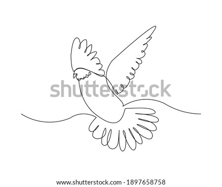 Continuous line drawing of dove symbol of love and piece. Single one line art of pigeon. vector illustration