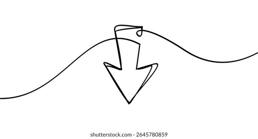 desenho de linha contínua de seta para baixo símbolo ou download.