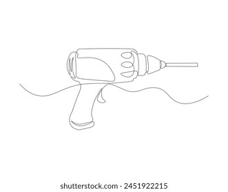 Continuous line drawing of drill. One line of hand drill. Worker tool concept continuous line art. Editable outline

