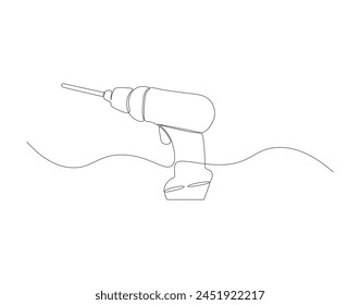 Continuous line drawing of drill. One line of hand drill. Worker tool concept continuous line art. Editable outline
