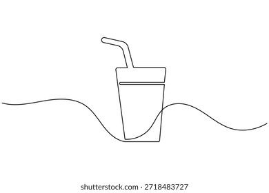 Kontinuierliche Linienzeichnung von Trinkglas mit Stroh Minimalistische Erfrischung Symbol