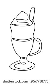 Continuous line drawing of a drink whit a whipped cream topping 