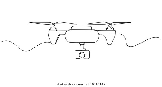 desenho de linha contínua de uma câmera de drone.um desenho de linha de uma câmera de drone voador.tirando fotos e vídeos de uma ilustração de vetor de linha height.single.white isolado fundo