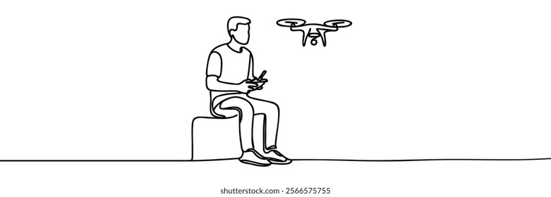 continuous line drawing of a drone camera.one line drawing of a flying drone camera. taking photos and videos from a height. single line vector illustration. isolated white background.