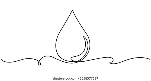 Continuous line drawing of drop. Water drop line icon. One line drawing background. Vector illustration. Water drop Continuous line icon, Water drops are continuously drawn on an isolated white.