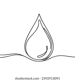 Continuous line drawing of drop. Water drop line icon. One line drawing background. Vector illustration. Water drop Continuous line