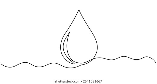 Continuous line drawing of drop. Water drop line icon. One line drawing background. Vector illustration. Water drop