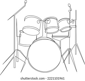 Continuous line drawing of drum band set. Percussion music instruments concept. Trendy one line art design graphic. Vector illustration.