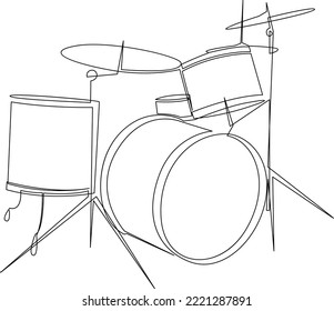 Continuous line drawing of drum band set. Percussion music instruments concept. Trendy one line art design graphic. Vector illustration.