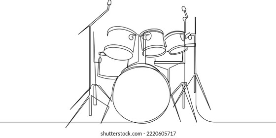 Dibujo continuo del instrumento de tambor. Diseño minimalista de líneas de juego de tambor. Ilustración vectorial.