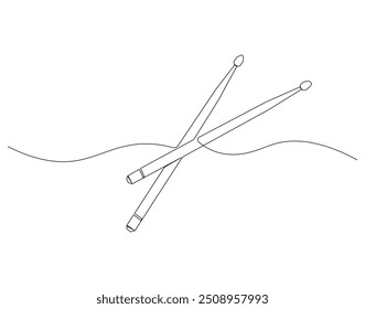 Continuous line drawing of drum sticks. Single line illustration of drum sticks. National drumming day concept. Editable outline