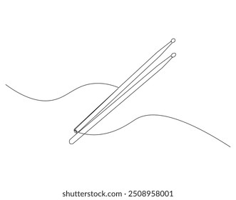 Desenho de linha contínua de baquetas. Ilustração de linha única de baquetas. Conceito de dia de bateria nacional. Estrutura de tópicos editável