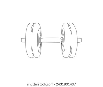 Durchgehende Strichzeichnung von Hantel. Eine Linie von Langhanteln. Barbell Fortlaufende Liniengrafik. Bearbeitbare Gliederung.
