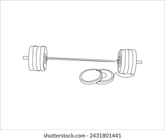 Continuous Line Drawing Of Dumbbell. One Line Of Barbell. Barbell Continuous Line Art. Editable Outline.
