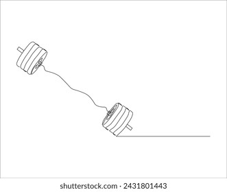 Continuous Line Drawing Of Dumbbell. One Line Of Barbell. Barbell Continuous Line Art. Editable Outline.
