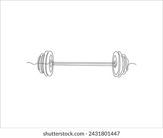 Continuous Line Drawing Of Dumbbell. One Line Of Barbell. Barbell Continuous Line Art. Editable Outline.
