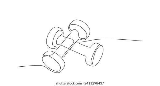 Continuous line drawing of dumbbells. Sport equipment in single line style. Outline symbol for design of poster, banner, flyer. Sport, workout, wellness. Editable stroke. Vector doodle illustration