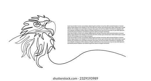 Continuous line drawing of eagle or falcon head. Hawk vector illustration animal bird minimalism for tattoo, logo, and poster. Simplicity style design.