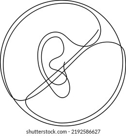 Continuous Line Drawing Of Ear Crossed. Hearing Problems, Poor Communication Concept. Vector Illustration.