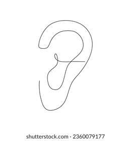 continuous line drawing of ear on white background.