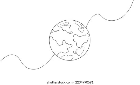 Continuous line drawing of a earth globe. One line drawing of world map minimalism vector illustration isolated on white background