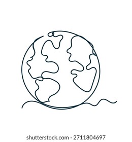 continuous line drawing earth globe in doodle hand drawn