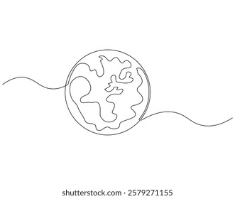 Continuous line drawing of earth planet. Single line illustration of world. Globe, geography vector outline. Editable outline