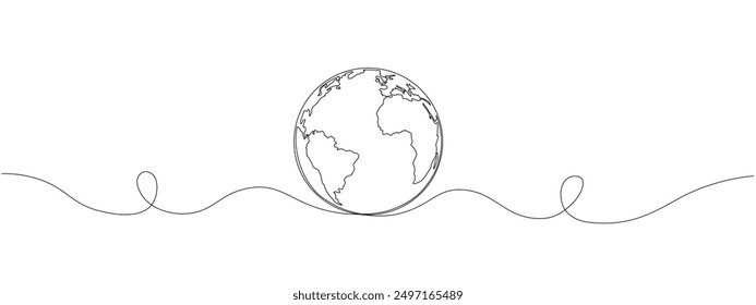 Continuous line drawing of the earth. Symbol of the globe drawn with one line . Vector illustration.
