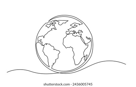 Dibujo de línea continua de vector de tierra. ilustración vectorial de mapa del mundo de una sola línea.
