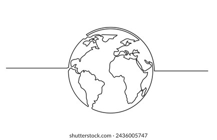 Dibujo de línea continua de vector de tierra. ilustración vectorial de mapa del mundo de una sola línea.
