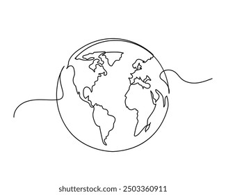 Continuous line drawing of earth vector.single-line globe world map vector illustration.