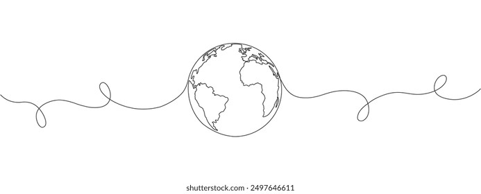 A continuous line drawing of the Earth.  World map drawn with one line . Vector illustration.