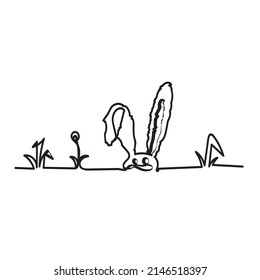 Continuous line drawing. Easter bunny with plants illustration icon vector