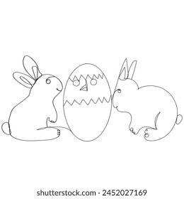 Continuous line drawing. Easter bunny coloring pages with cute designs for kids to enjoy during the holiday season.