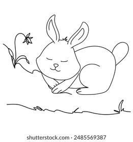 Continuous line drawing of Easter bunny animal. Draw Rabbit design vector graphic illustration