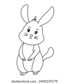 Continuous line drawing of Easter bunny animal. Draw Rabbit design vector graphic illustration