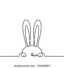 Continuous line drawing of Easter bunny, Black and white vector minimalistic hand drawn illustration