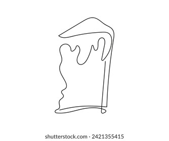 Continuous line drawing of Easter Kulich cake with icing. A slice of cupcake. Black vector illustration isolated on white background. Design element. For print, greeting, coloring book, scrapbooking