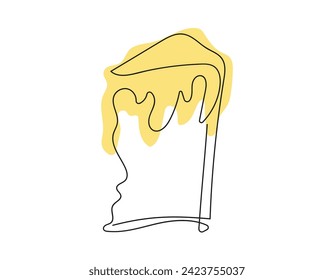Continuous line drawing of Easter Kulich cake with colored icing. Slice of cupcake. Vector isolated on white a background. Design element. For print, greeting, postcard, scrapbooking.