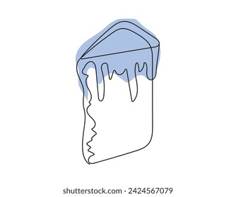 Continuous line drawing of Easter Kulich cake with colored icing. A slice of cupcake. Vector isolated on white a background. Design element. For print, greeting, postcard, scrapbooking.