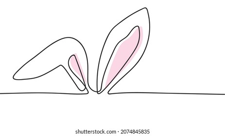 Continuous line drawing of easter rabbit ears, vector minimalistic hand drawn illustration.Easter Card Line Art Style