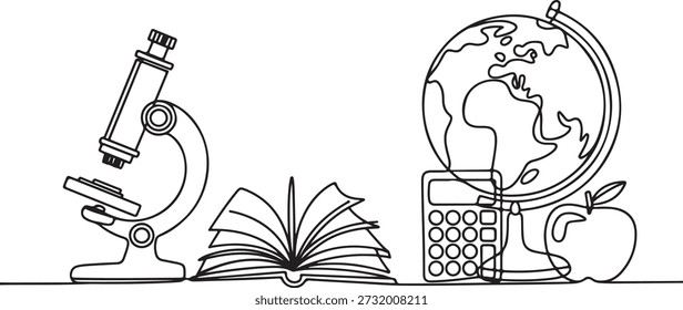 Dibujo de línea continua de Educación y útiles escolares